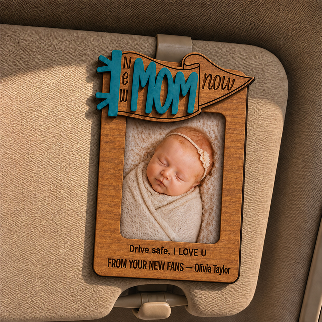 🍼 Personalized New Mom & New Dad Car Visor Photo Frame | Custom Baby Photo “Drive Safe”