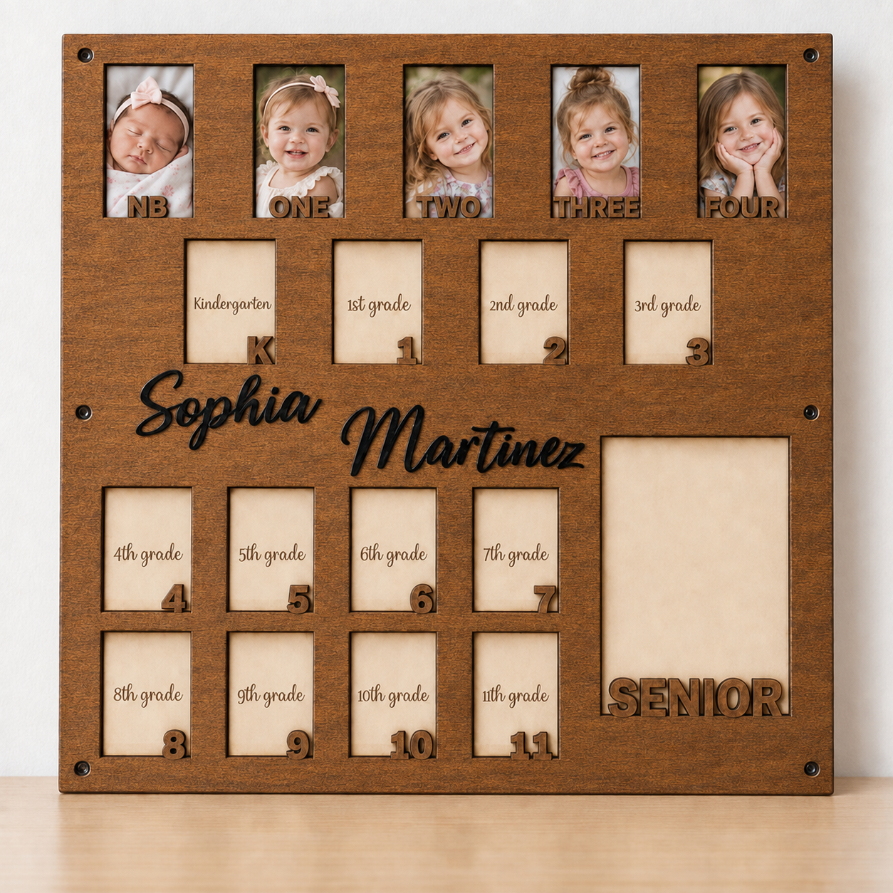 🌟Personalized Birth to Senior Year Photo Frame | Custom Name Wooden Childhood Growth Keepsake