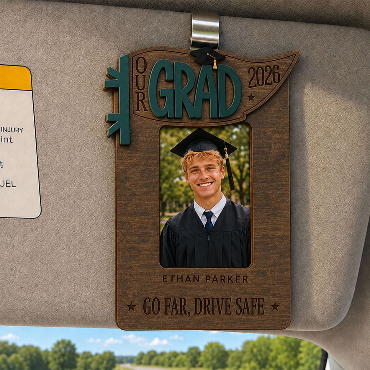 📸  Personalized Graduation Car Visor Photo Frame | Custom Name Class of 2026 Wooden Keepsake