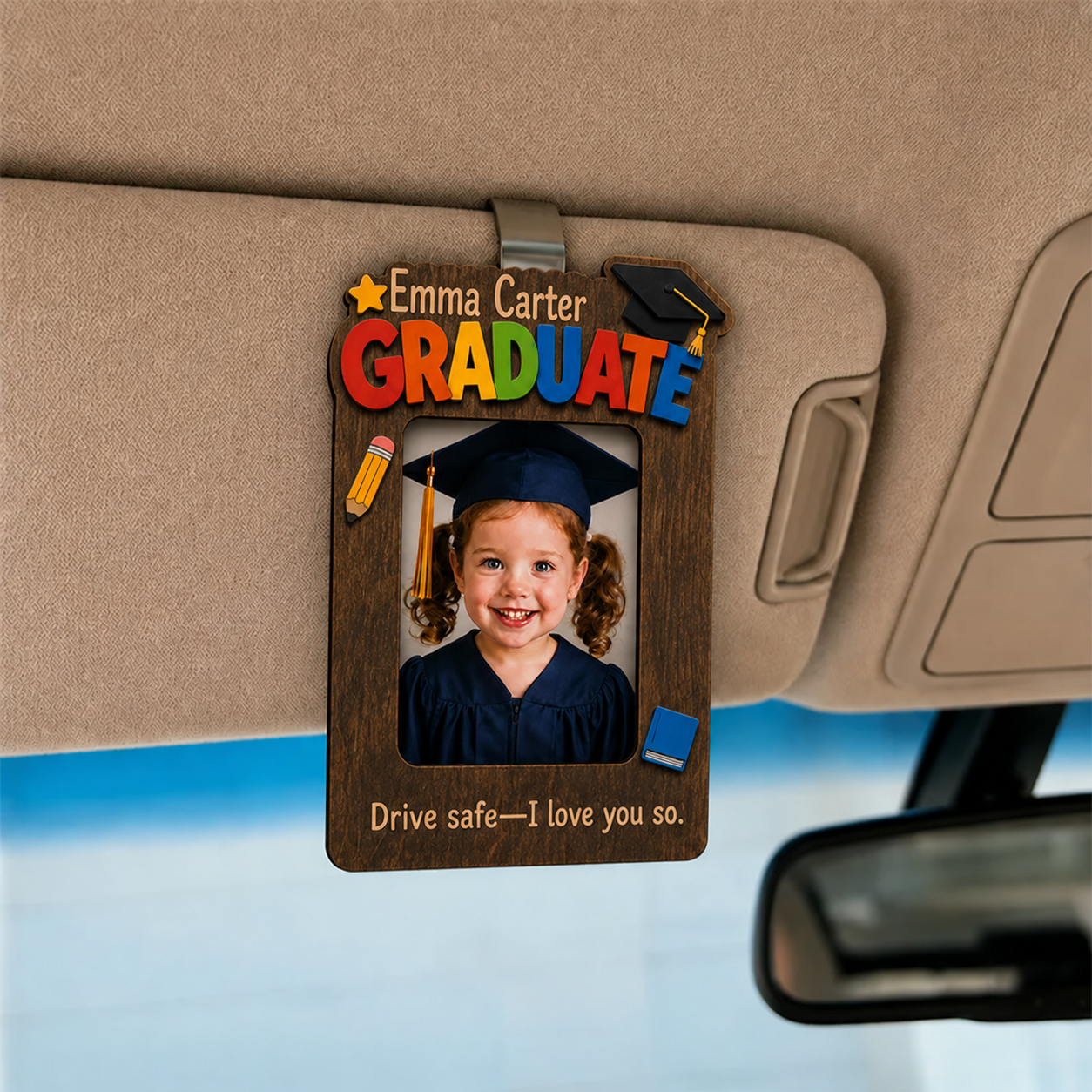 🚗Personalized Preschool Graduation Car Visor Photo Frame | Kindergarten-Bound Keepsake with Custom Name