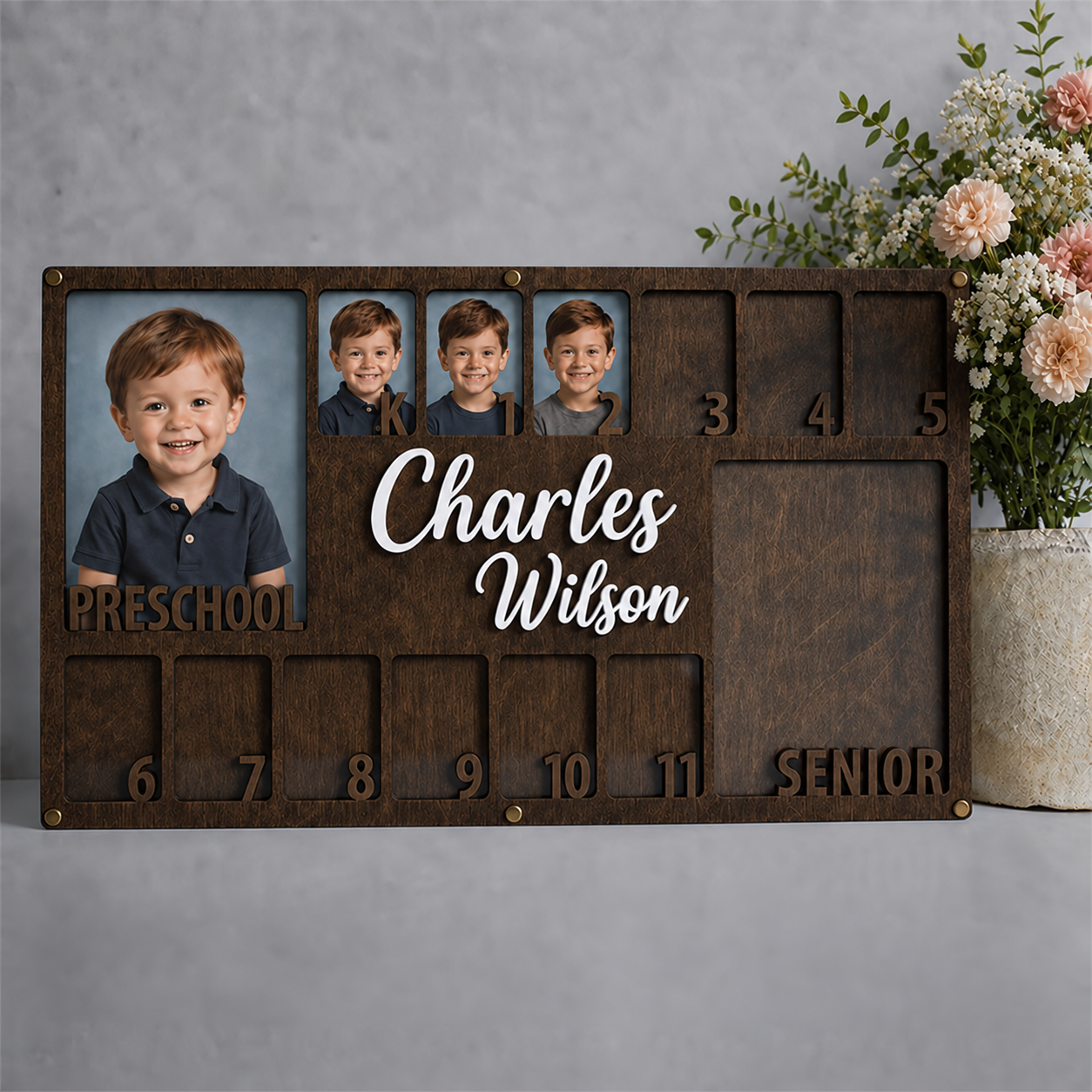 🎓 Personalized Preschool to Senior School Years Photo Frame | Custom Name Wooden Growth Keepsake