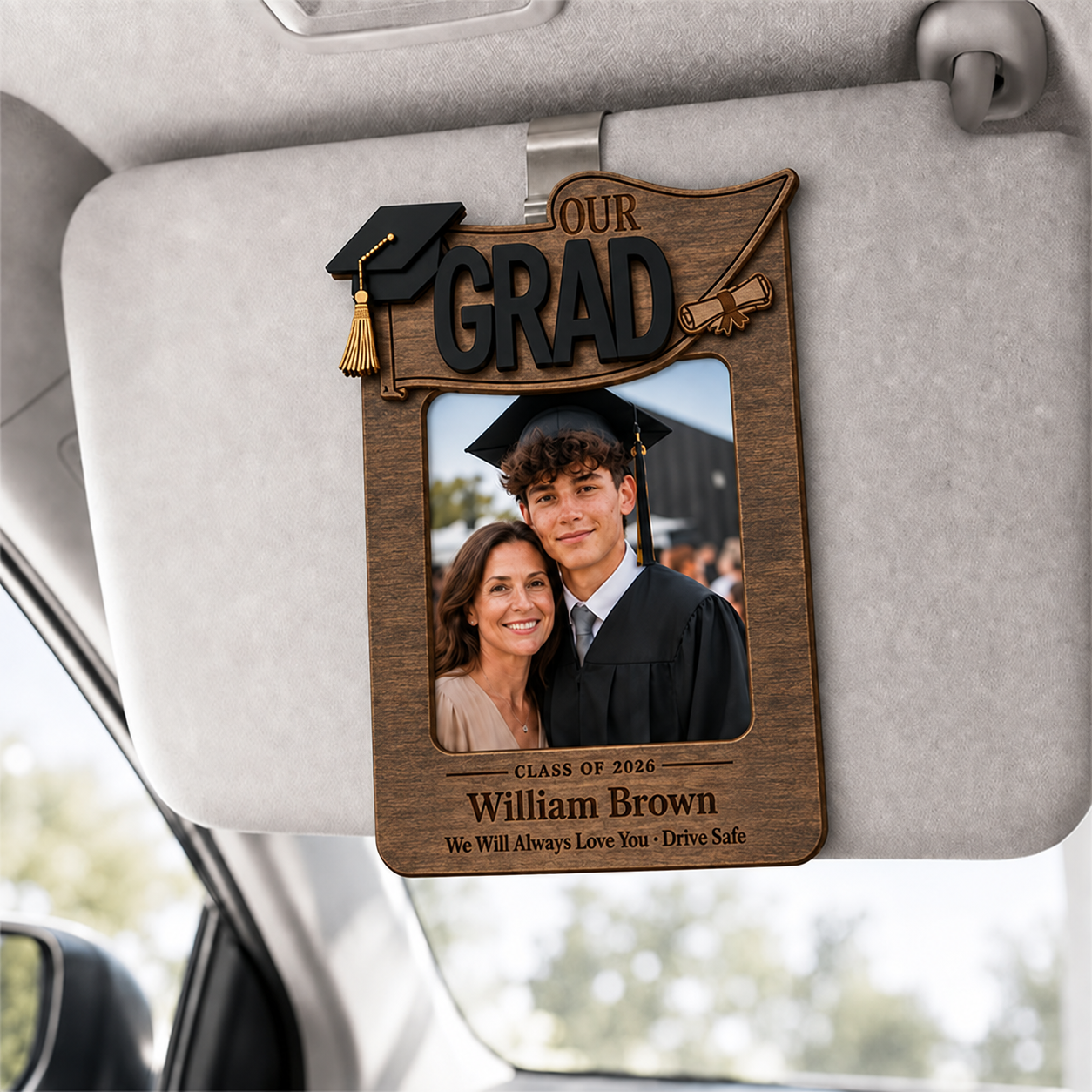 🎓 Personalized Graduation Car Visor Photo Frame |  “Drive Safe” Graduation Gift for Son or Daughter