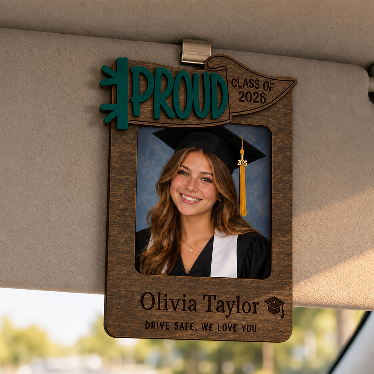 🚗Personalized Graduation Car Visor Photo Frame | Custom Name Class of 2026 Wooden Keepsake