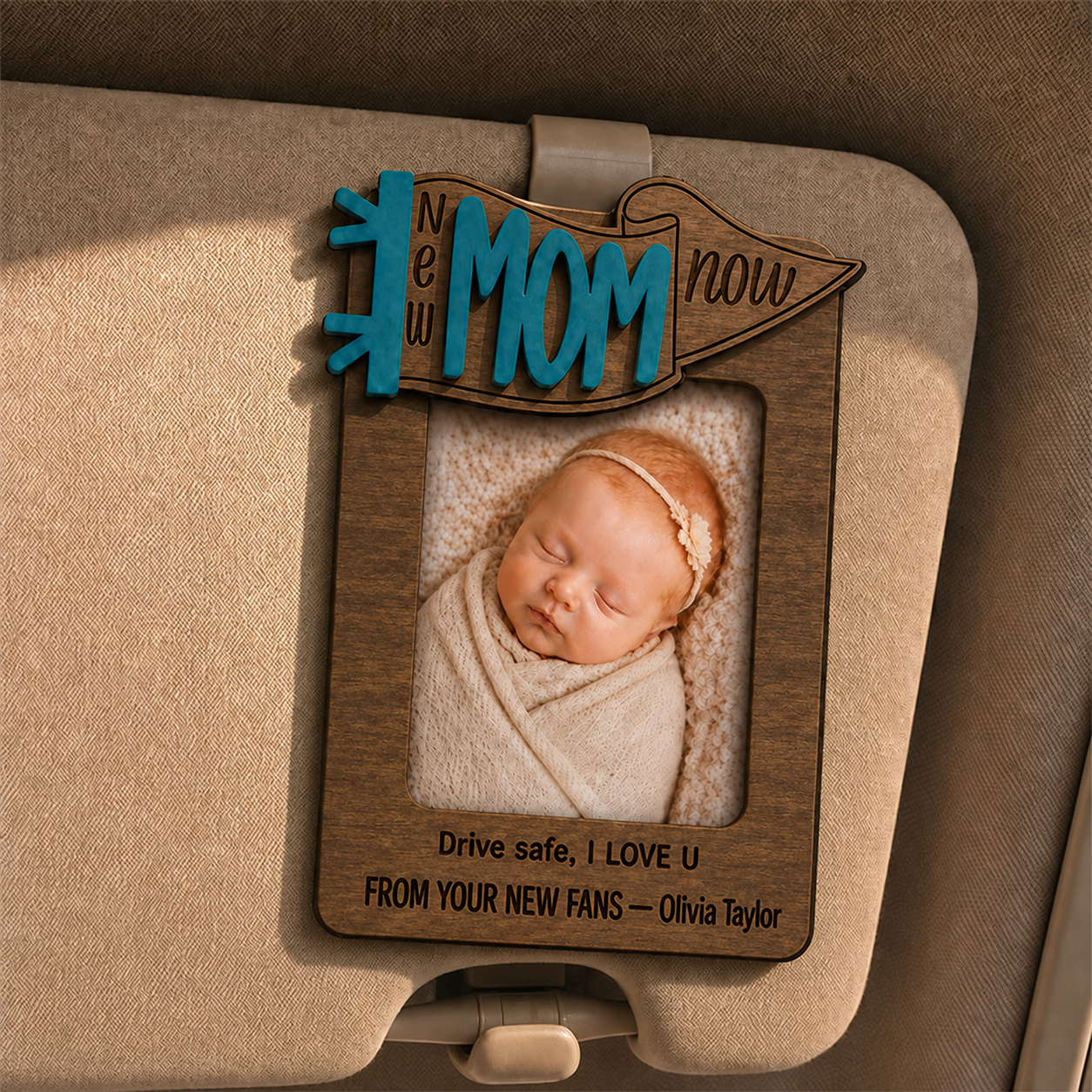 🍼 Personalized New Mom & New Dad Car Visor Photo Frame | Custom Baby Photo “Drive Safe”