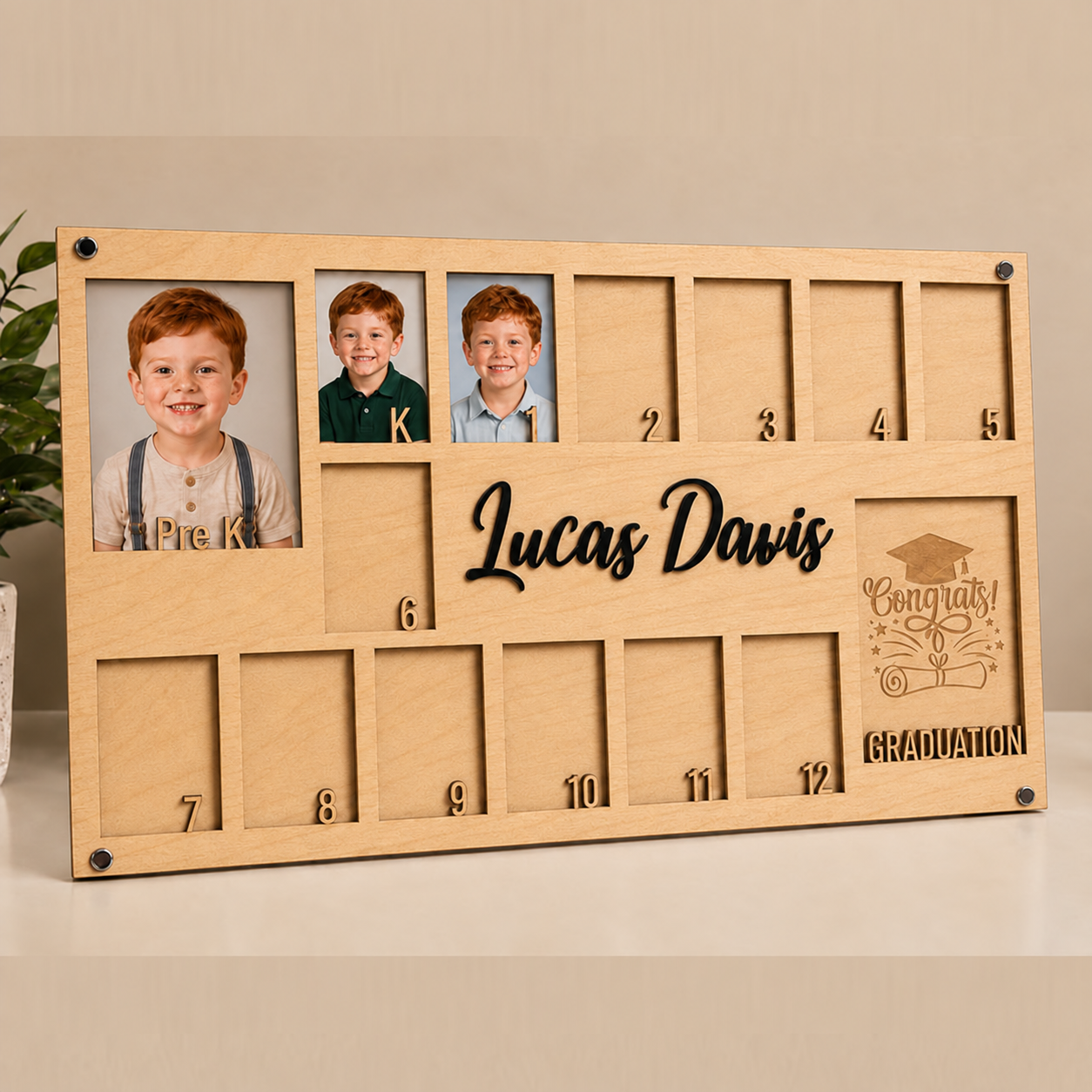 🎓Personalized School Years Photo Frame | Pre-K to 12th Grade Wooden Growth Keepsake with Custom Name