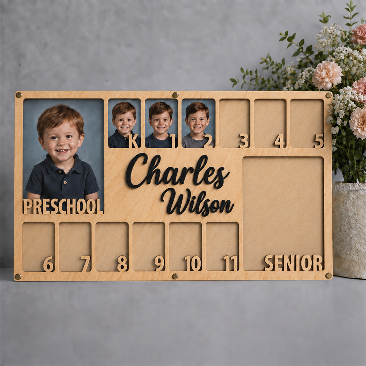 🎓 Personalized Preschool to Senior School Years Photo Frame | Custom Name Wooden Growth Keepsake