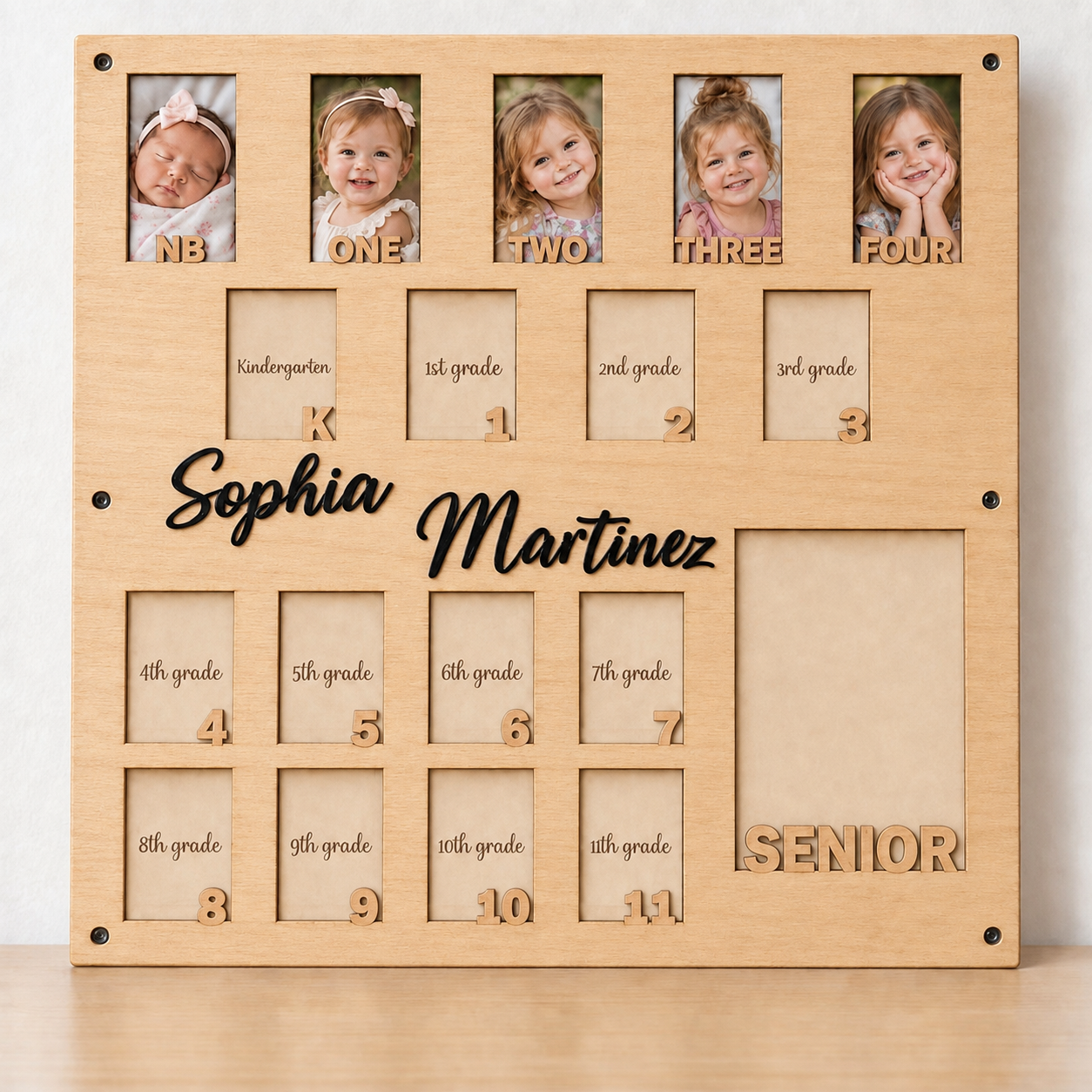🌟Personalized Birth to Senior Year Photo Frame | Custom Name Wooden Childhood Growth Keepsake