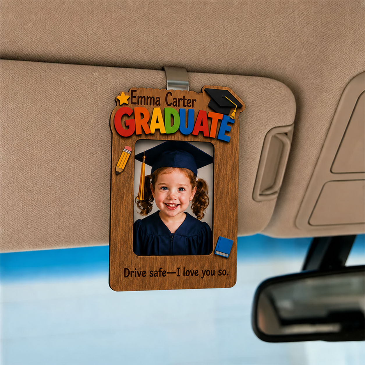 🚗Personalized Preschool Graduation Car Visor Photo Frame | Kindergarten-Bound Keepsake with Custom Name