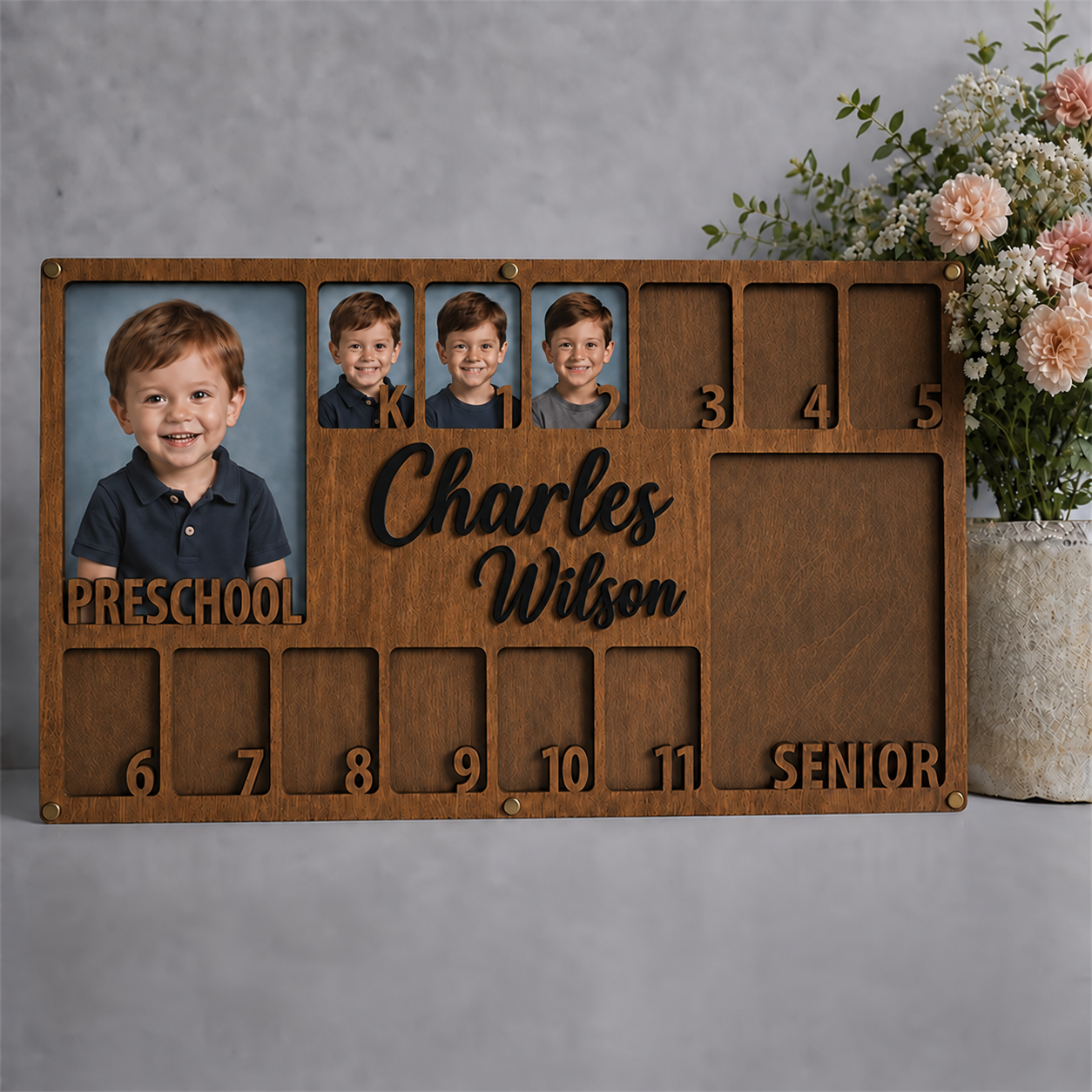 🎓 Personalized Preschool to Senior School Years Photo Frame | Custom Name Wooden Growth Keepsake