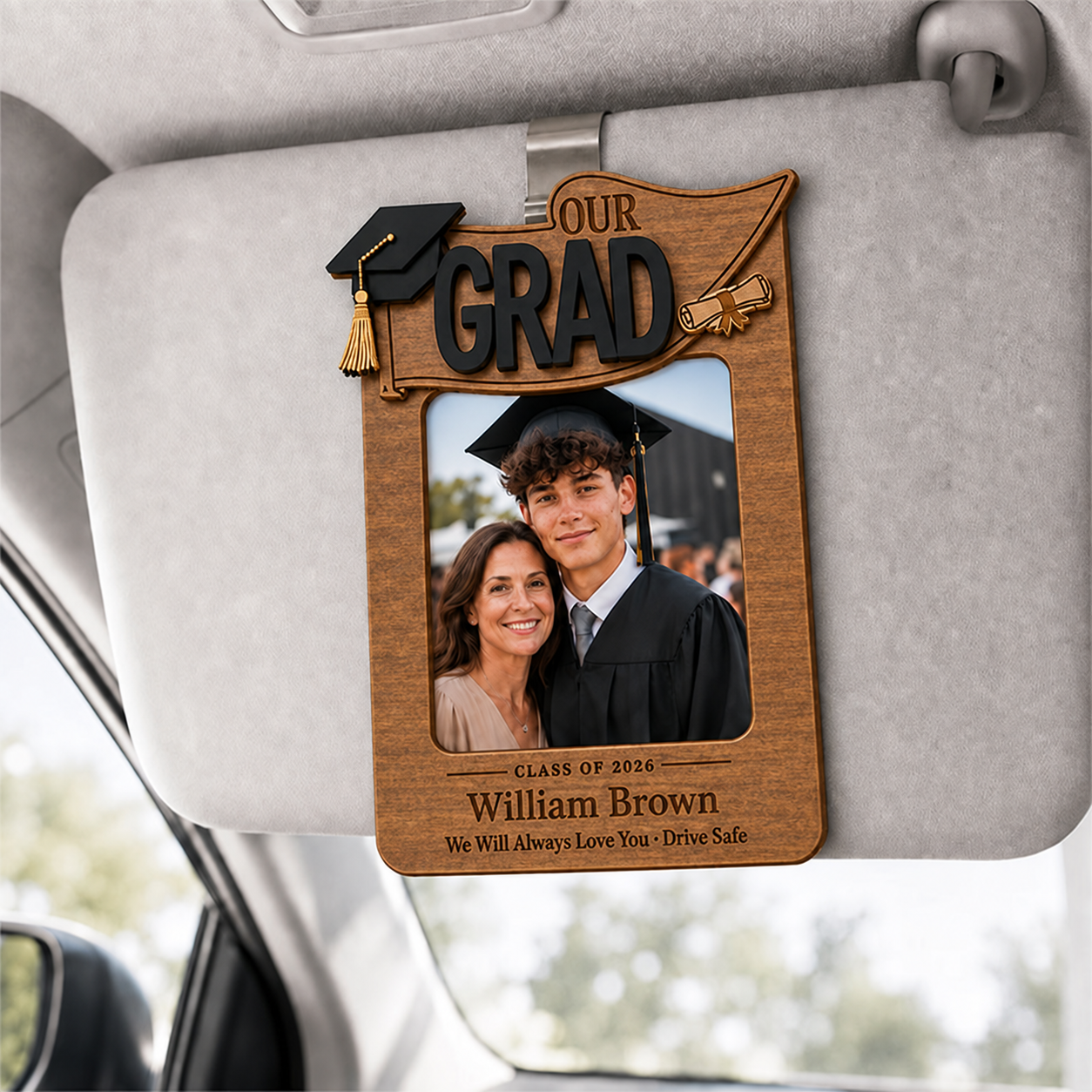 🎓 Personalized Graduation Car Visor Photo Frame |  “Drive Safe” Graduation Gift for Son or Daughter