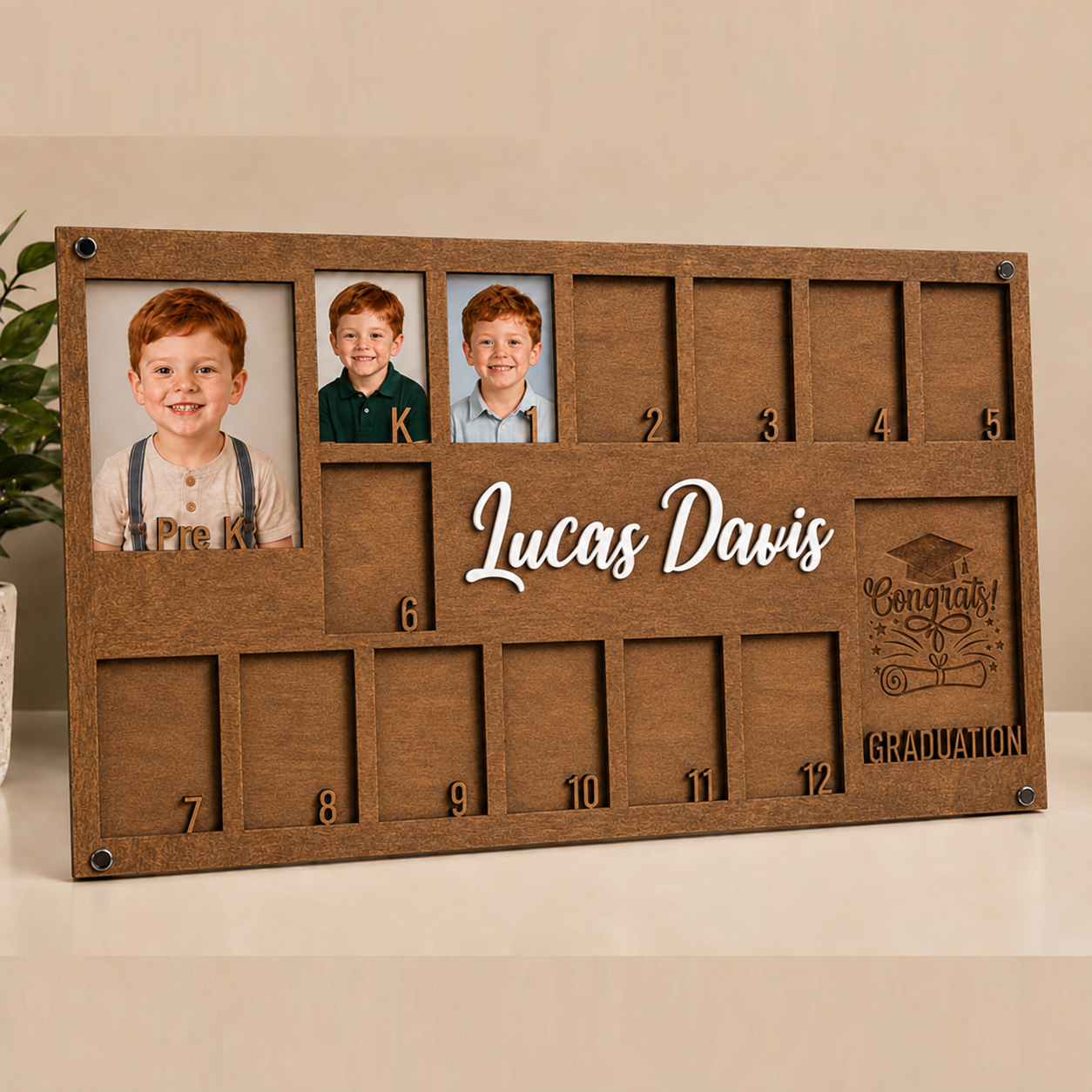 🎓Personalized School Years Photo Frame | Pre-K to 12th Grade Wooden Growth Keepsake with Custom Name