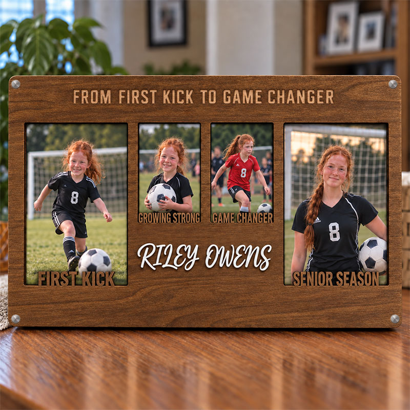 💚Personalized Soccer Growth Photo Frame | From First Kick to Senior Season Custom Name Keepsake
