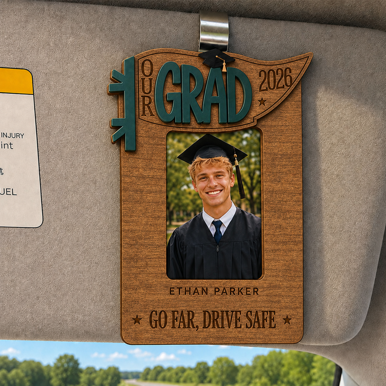 📸  Personalized Graduation Car Visor Photo Frame | Custom Name Class of 2026 Wooden Keepsake