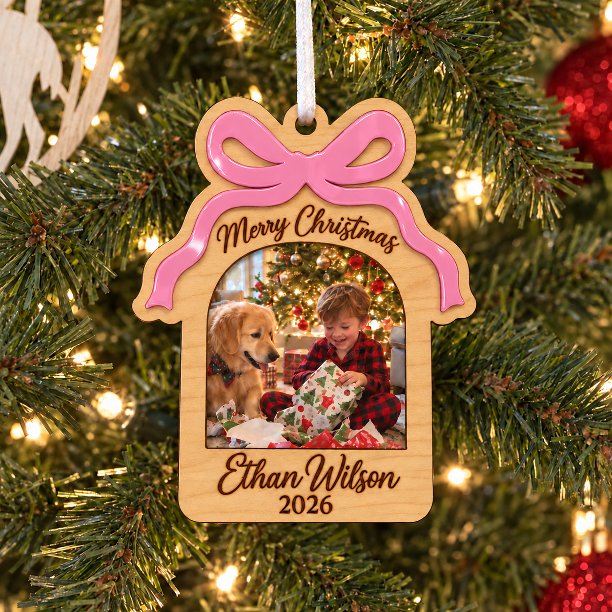 🎄Personalized Christmas Photo Ornament | Custom Name & Year Wooden Gift Ornament, Family Holiday Keepsake for Christmas Tree
