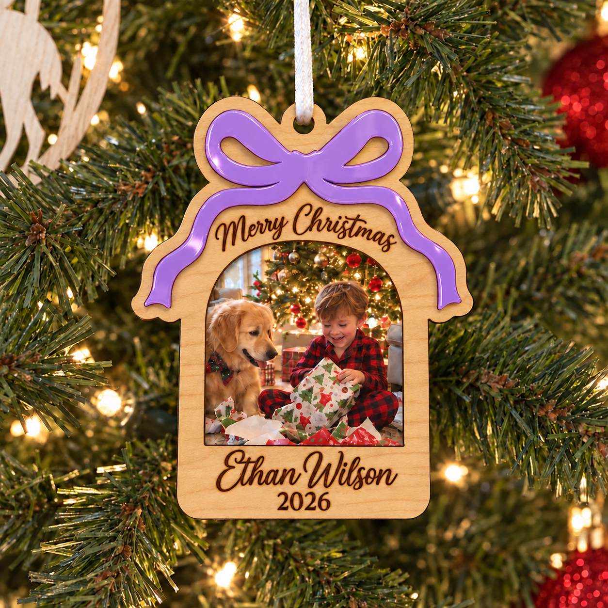 🎄Personalized Christmas Photo Ornament | Custom Name & Year Wooden Gift Ornament, Family Holiday Keepsake for Christmas Tree