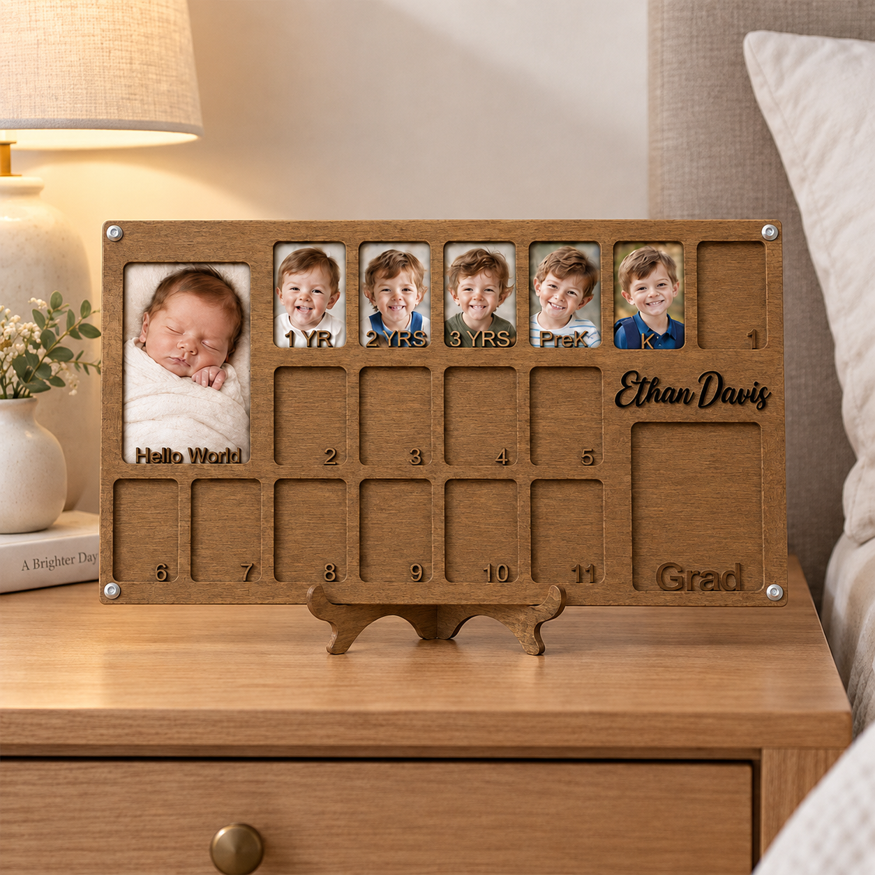 🌱Personalized Birth to Graduation Photo Frame | Custom Name Wooden Baby & School Years Growth Keepsake