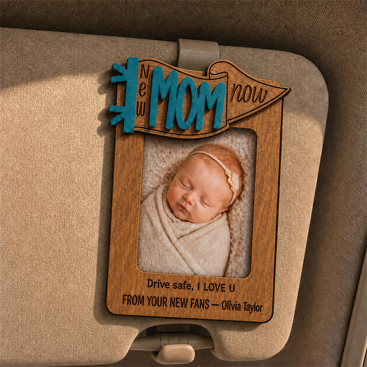 🍼 Personalized New Mom & New Dad Car Visor Photo Frame | Custom Baby Photo “Drive Safe”
