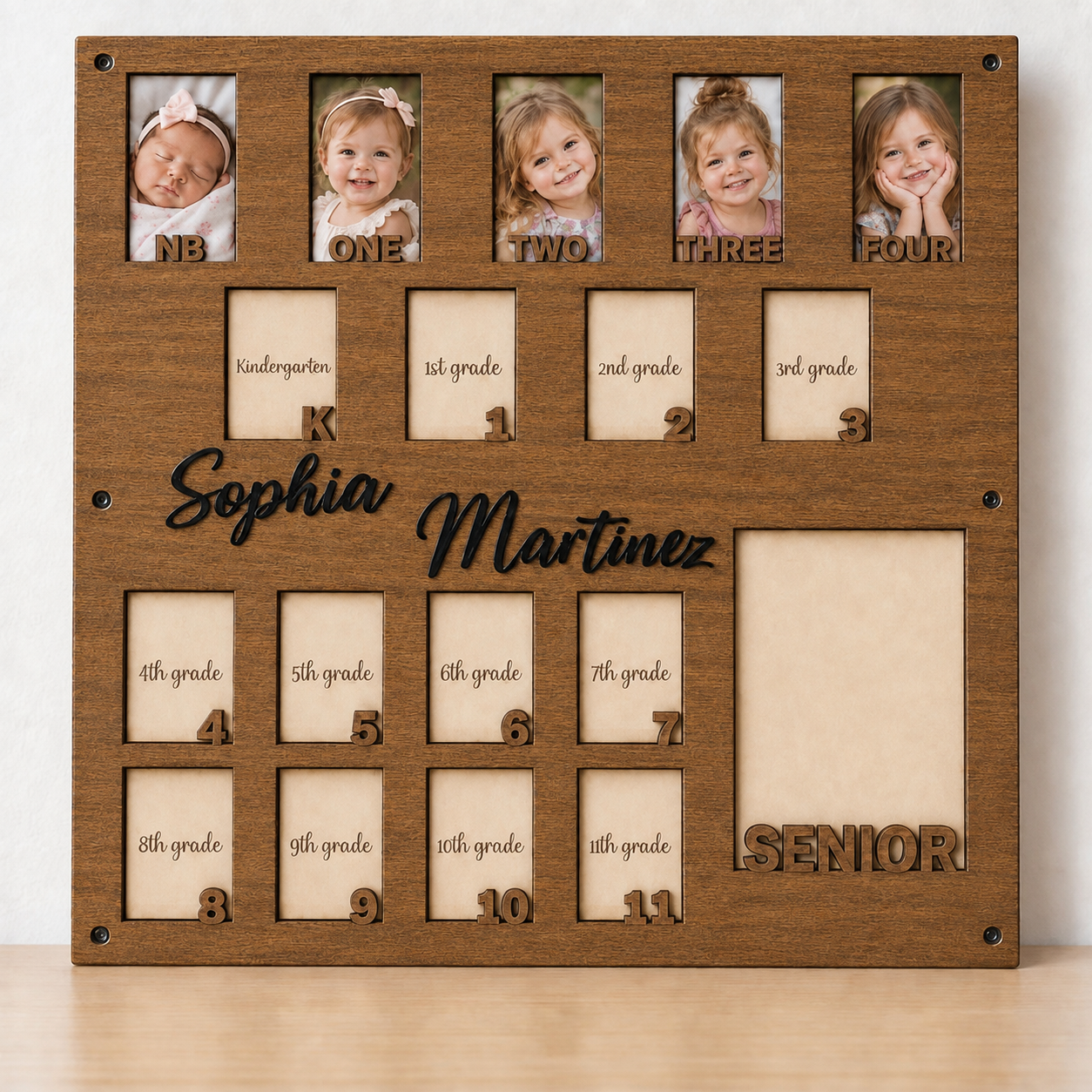 🌟Personalized Birth to Senior Year Photo Frame | Custom Name Wooden Childhood Growth Keepsake