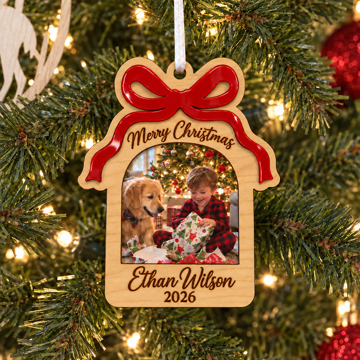 🎄Personalized Christmas Photo Ornament | Custom Name & Year Wooden Gift Ornament, Family Holiday Keepsake for Christmas Tree
