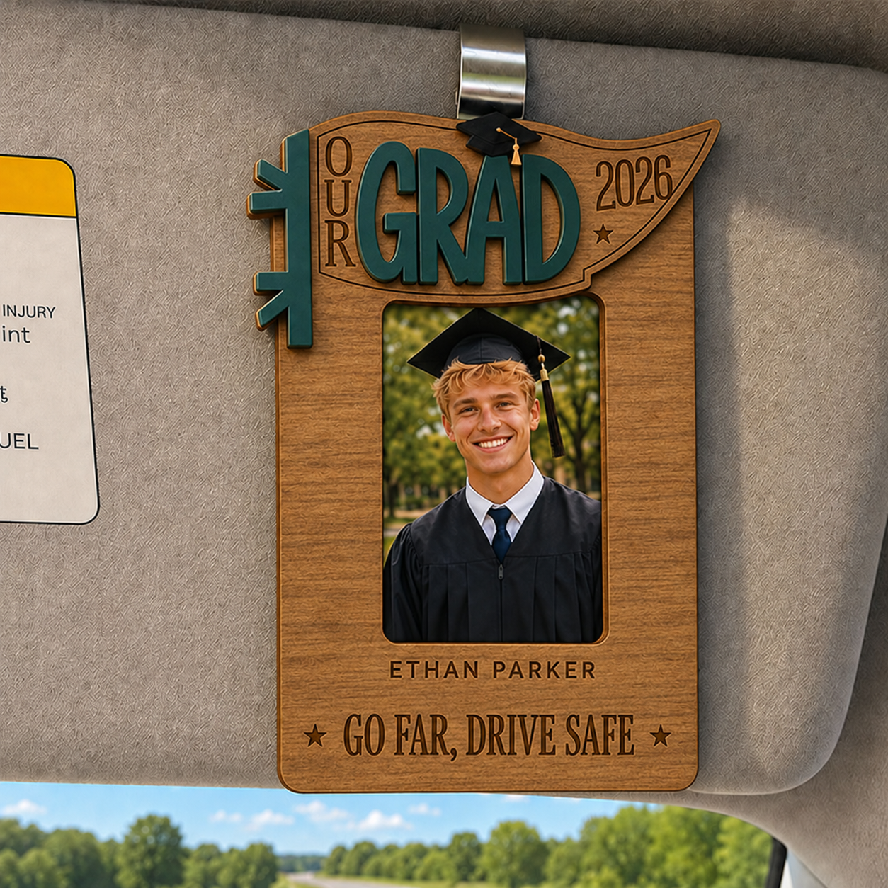 📸  Personalized Graduation Car Visor Photo Frame | Custom Name Class of 2026 Wooden Keepsake