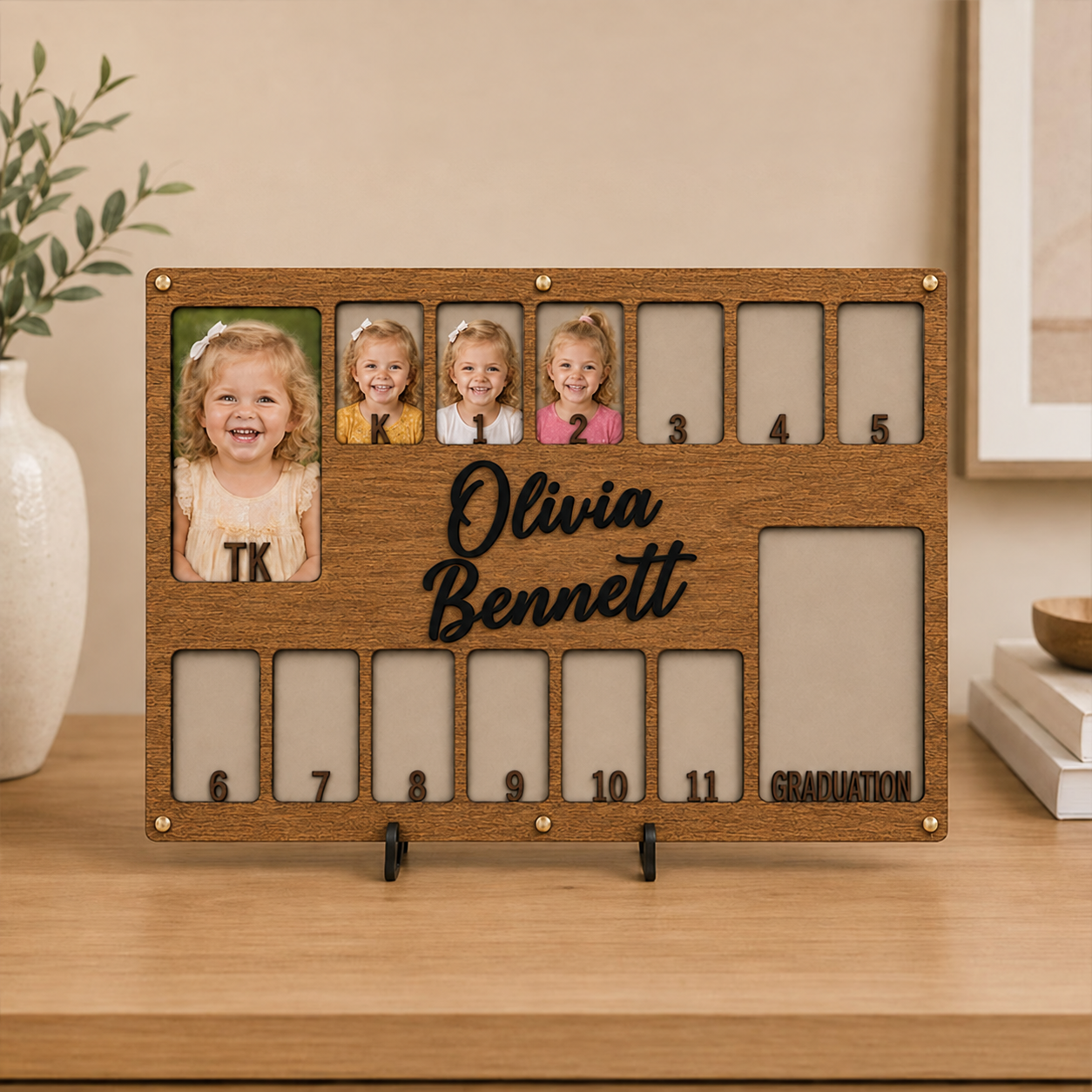 🎓Personalized School Years Photo Frame | TK to Graduation Wooden Keepsake Frame with Custom Name
