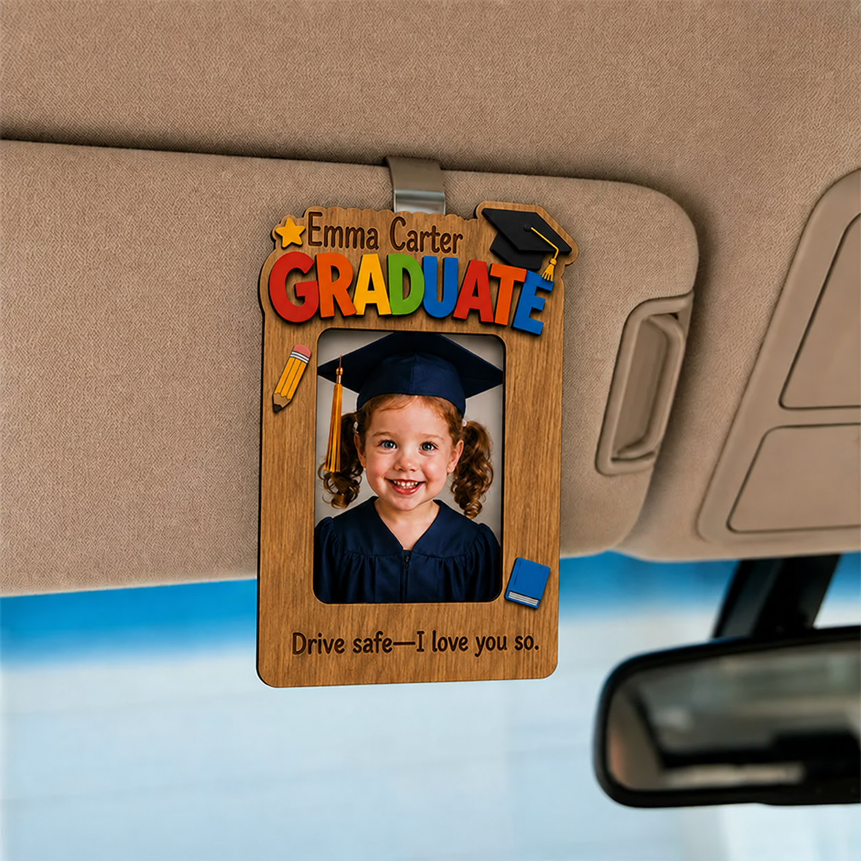 🚗Personalized Preschool Graduation Car Visor Photo Frame | Kindergarten-Bound Keepsake with Custom Name