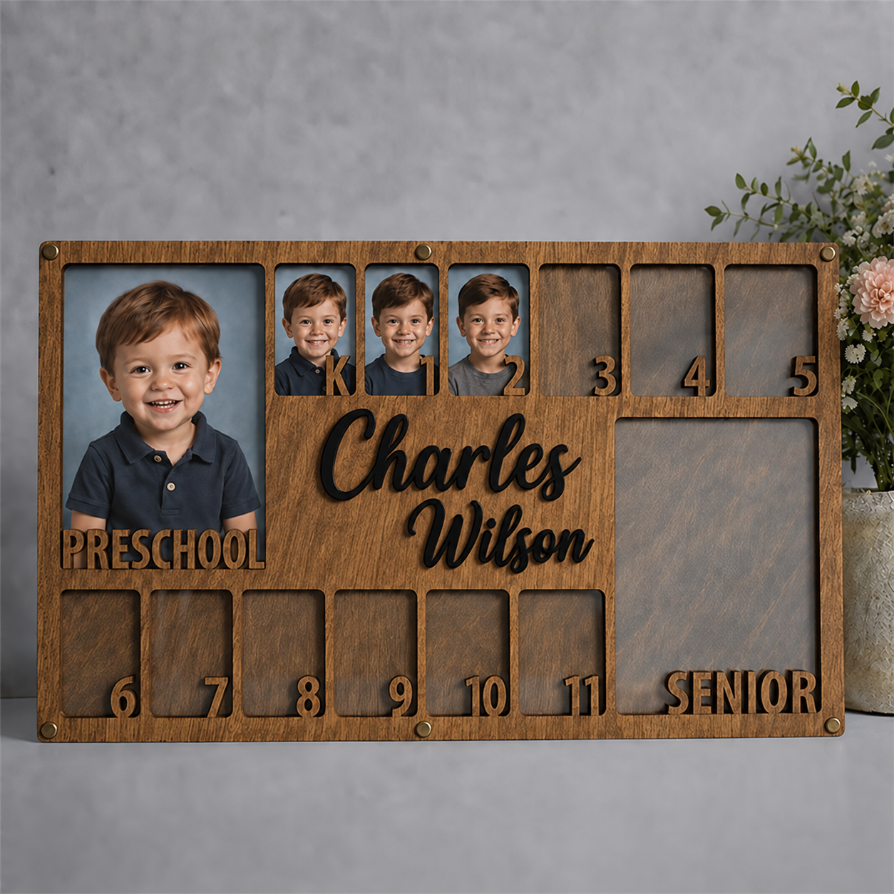 🎓 Personalized Preschool to Senior School Years Photo Frame | Custom Name Wooden Growth Keepsake