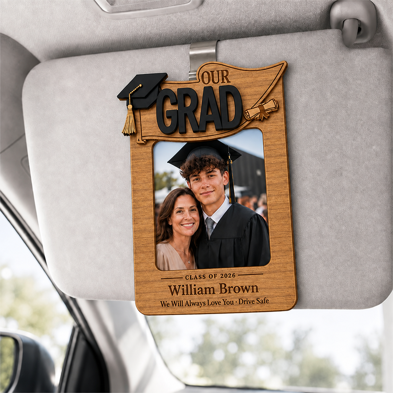🎓 Personalized Graduation Car Visor Photo Frame |  “Drive Safe” Graduation Gift for Son or Daughter