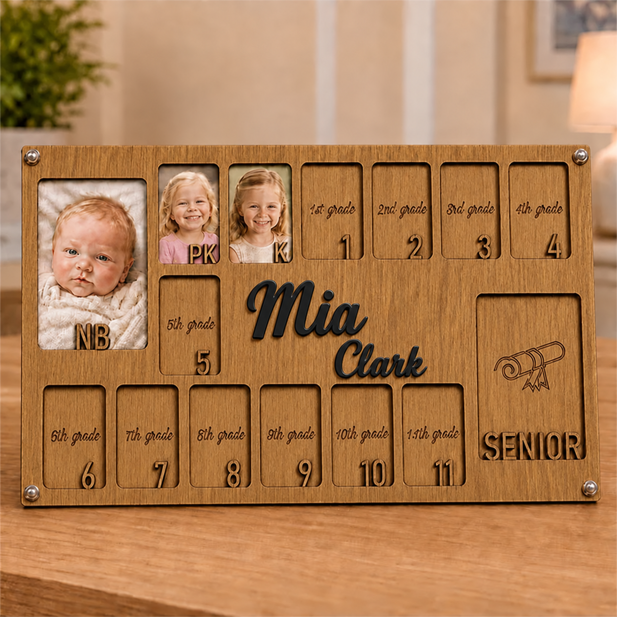 🌟 Personalized Baby-to-Senior School Years Photo Frame | Custom Name Wooden Growth Keepsake