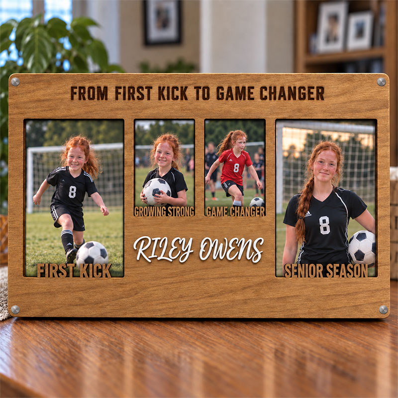 💚Personalized Soccer Growth Photo Frame | From First Kick to Senior Season Custom Name Keepsake