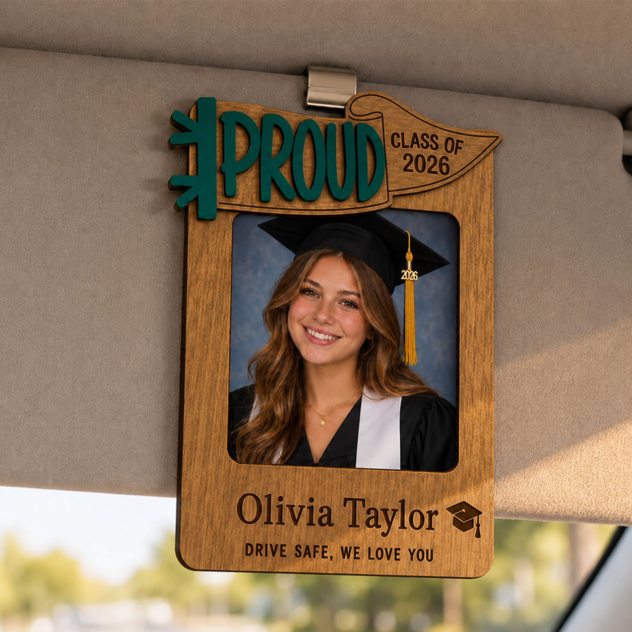 🚗Personalized Graduation Car Visor Photo Frame | Custom Name Class of 2026 Wooden Keepsake