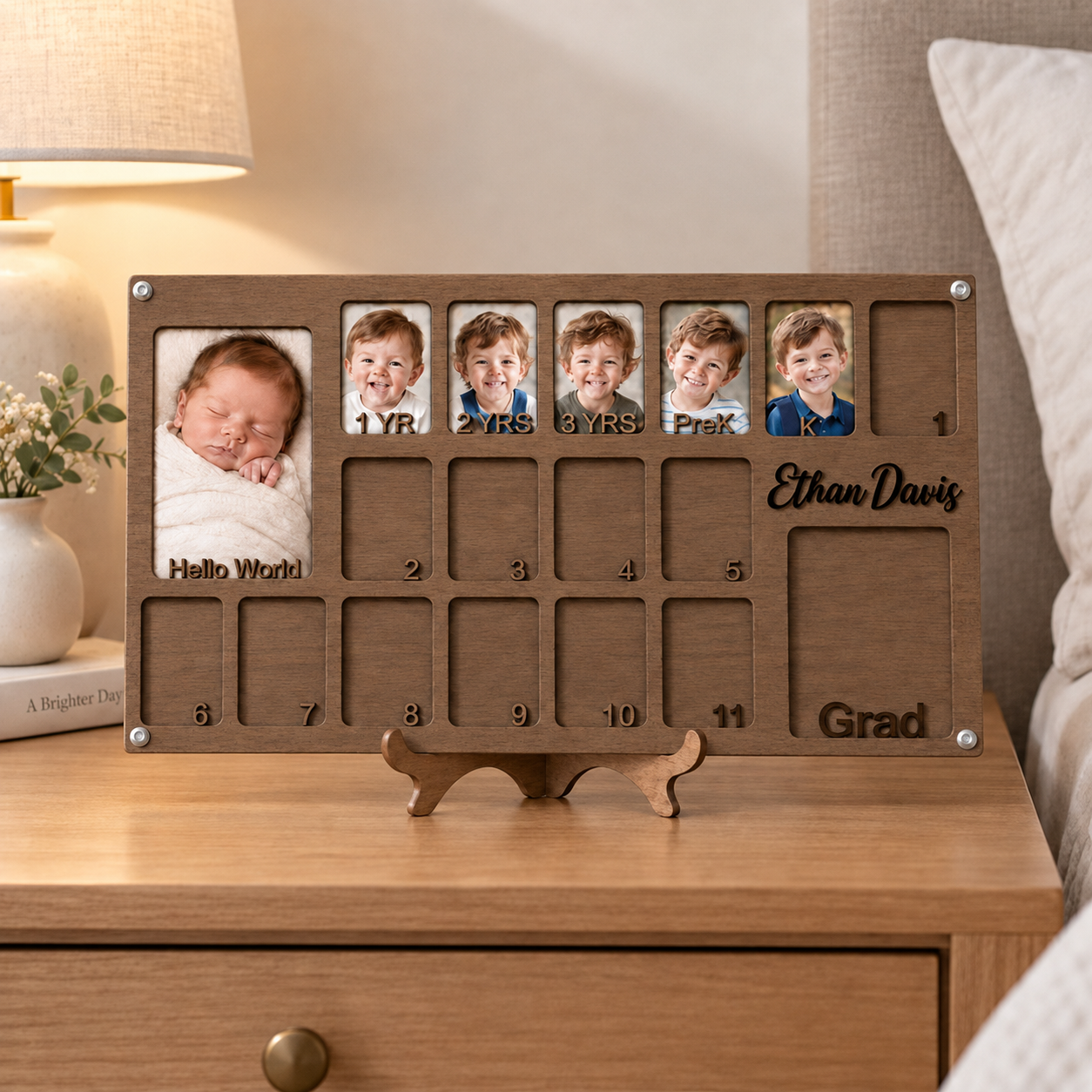 🌱Personalized Birth to Graduation Photo Frame | Custom Name Wooden Baby & School Years Growth Keepsake