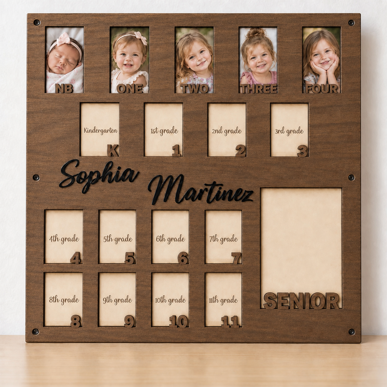 🌟Personalized Birth to Senior Year Photo Frame | Custom Name Wooden Childhood Growth Keepsake