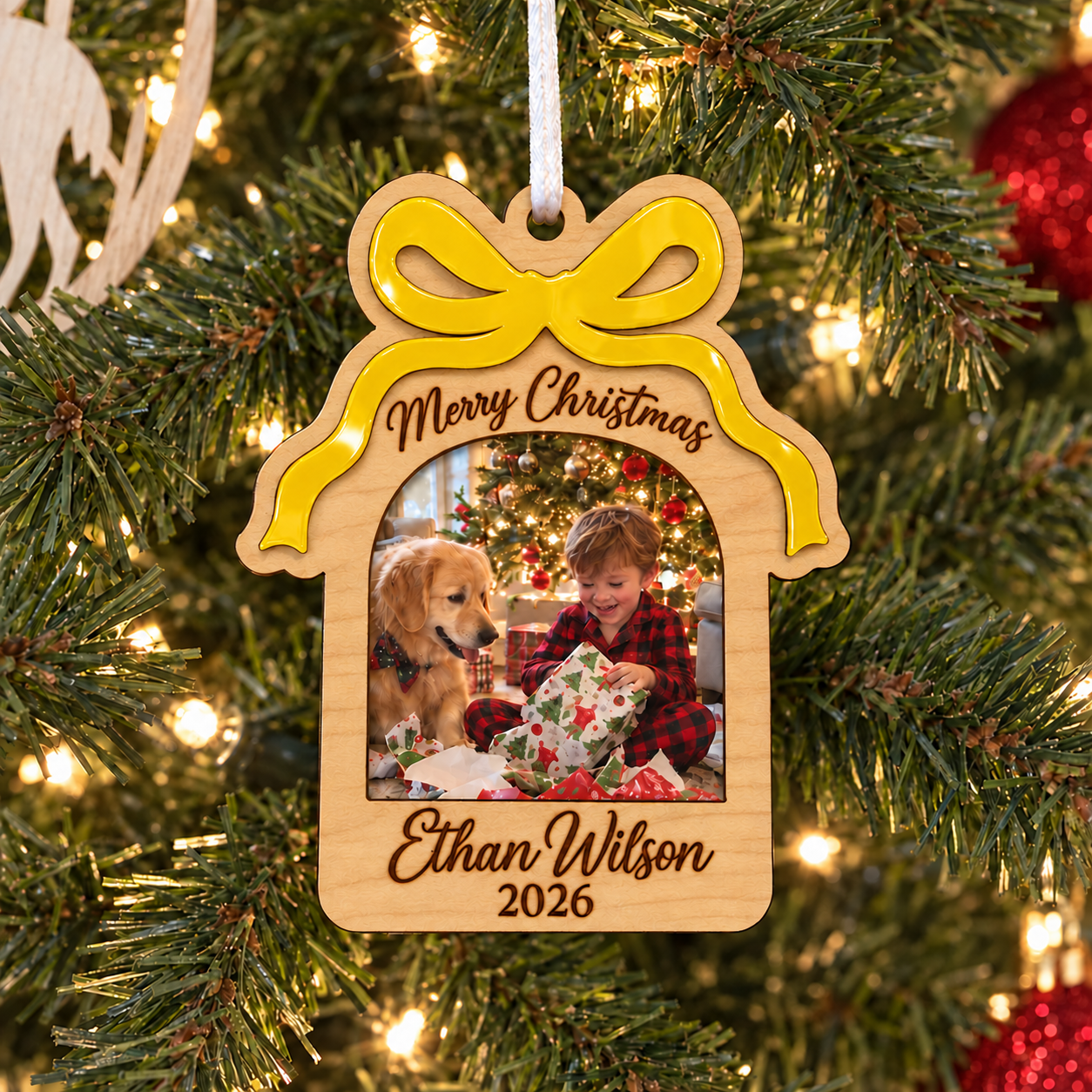 🎄Personalized Christmas Photo Ornament | Custom Name & Year Wooden Gift Ornament, Family Holiday Keepsake for Christmas Tree