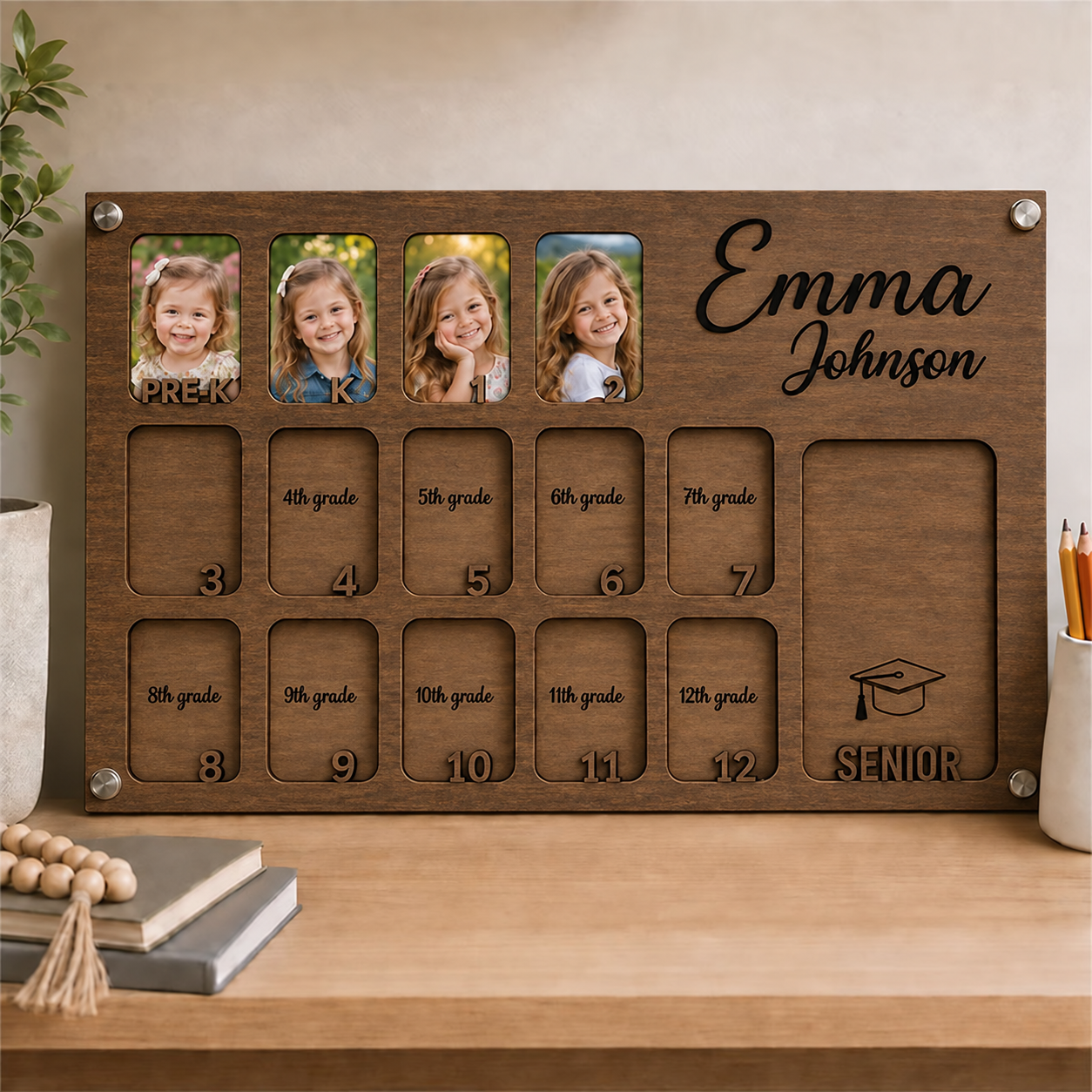 🌱Personalized School Years Photo Frame | Custom Name PRE-K to Senior Graduation Keepsake, Childhood Growth Picture Frame for Kids