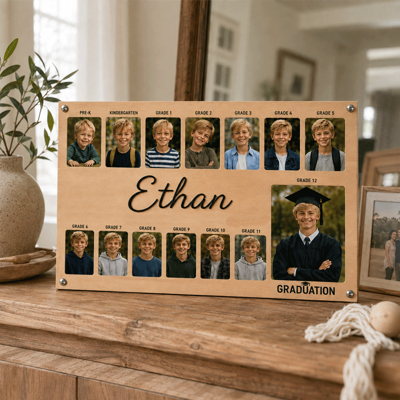 🎓 Personalized School Years Photo Frame | Pre-K to Grade 12 Wooden Graduation Keepsake