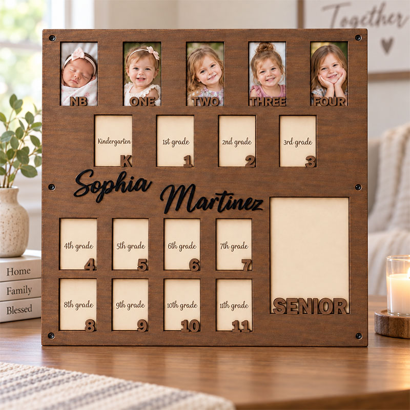 🌟Personalized Birth to Senior Year Photo Frame | Custom Name Wooden Childhood Growth Keepsake