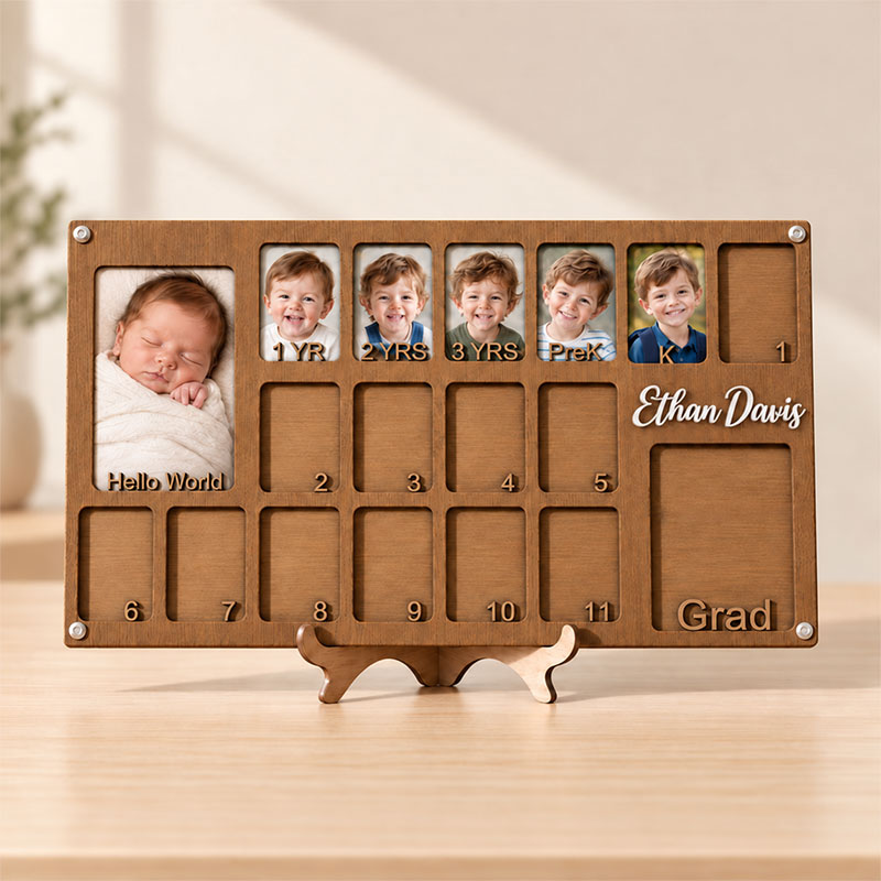 🌱Personalized Birth to Graduation Photo Frame | Custom Name Wooden Baby & School Years Growth Keepsake