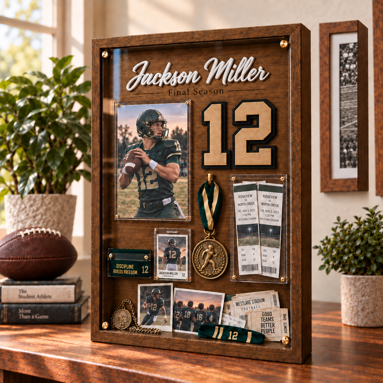 ❤️Personalized Senior Football Shadow Box | Custom Jersey Number & Final Season Memory Frame