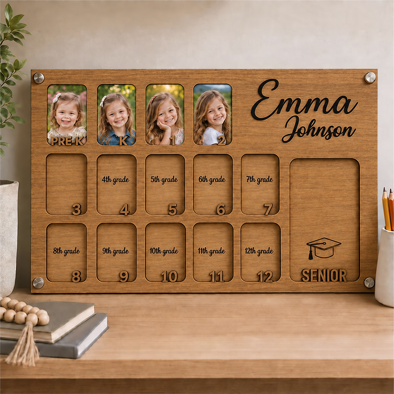 🌱Personalized School Years Photo Frame | Custom Name PRE-K to Senior Graduation Keepsake, Childhood Growth Picture Frame for Kids