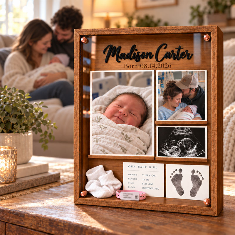 🏐Personalized Newborn Baby Memory Shadow Box |  Custom Name & Birth Date Keepsake Frame