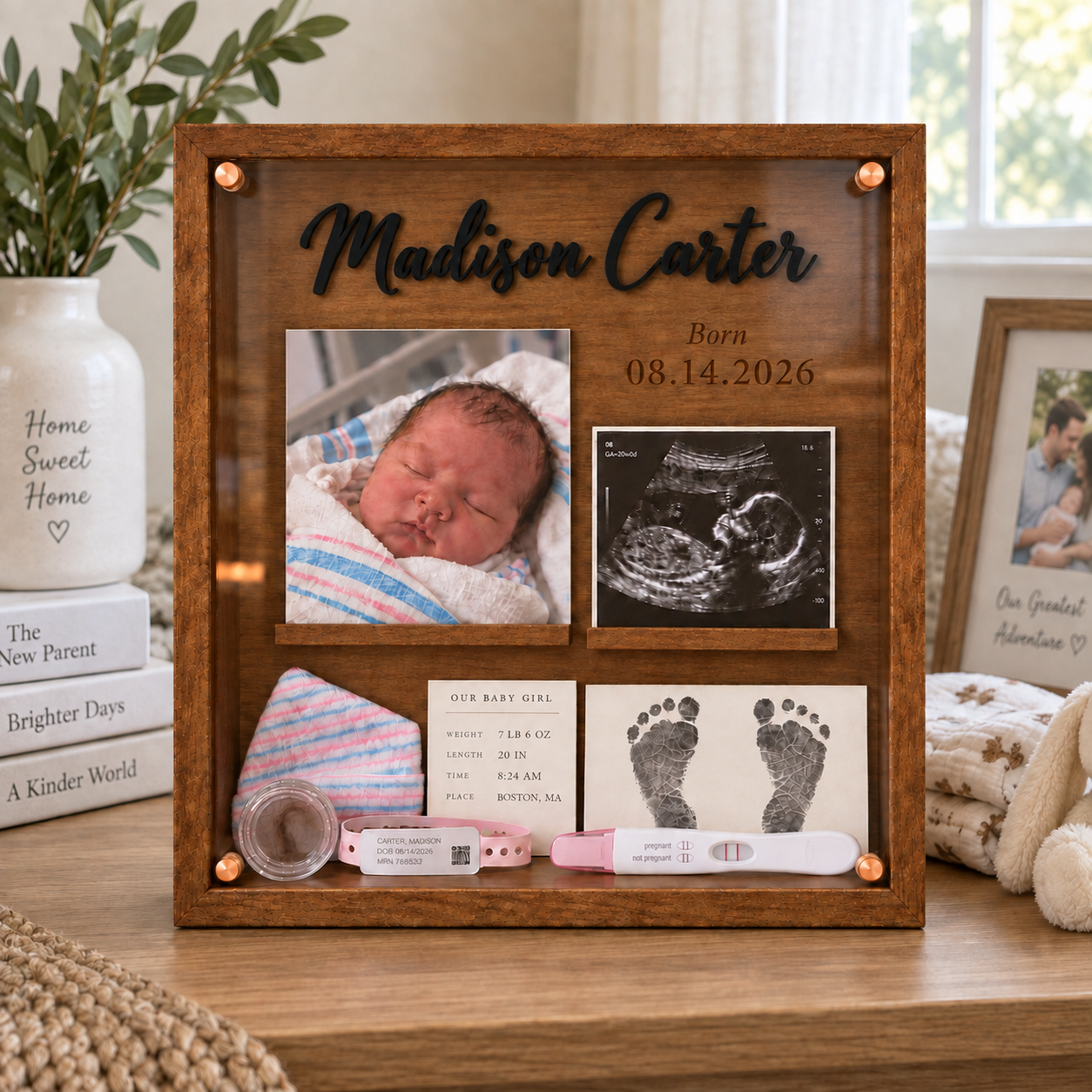 🍼Product Title  Personalized Baby Birth Keepsake Shadow Box | Custom Name & Birth Date Newborn Memory Frame