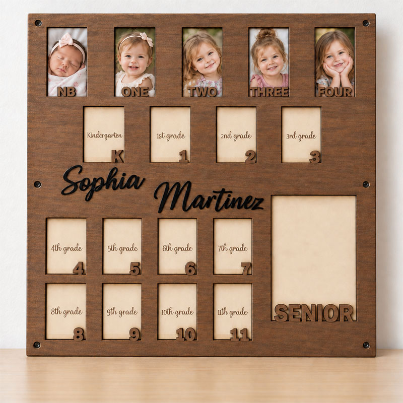 🌟Personalized Birth to Senior Year Photo Frame | Custom Name Wooden Childhood Growth Keepsake