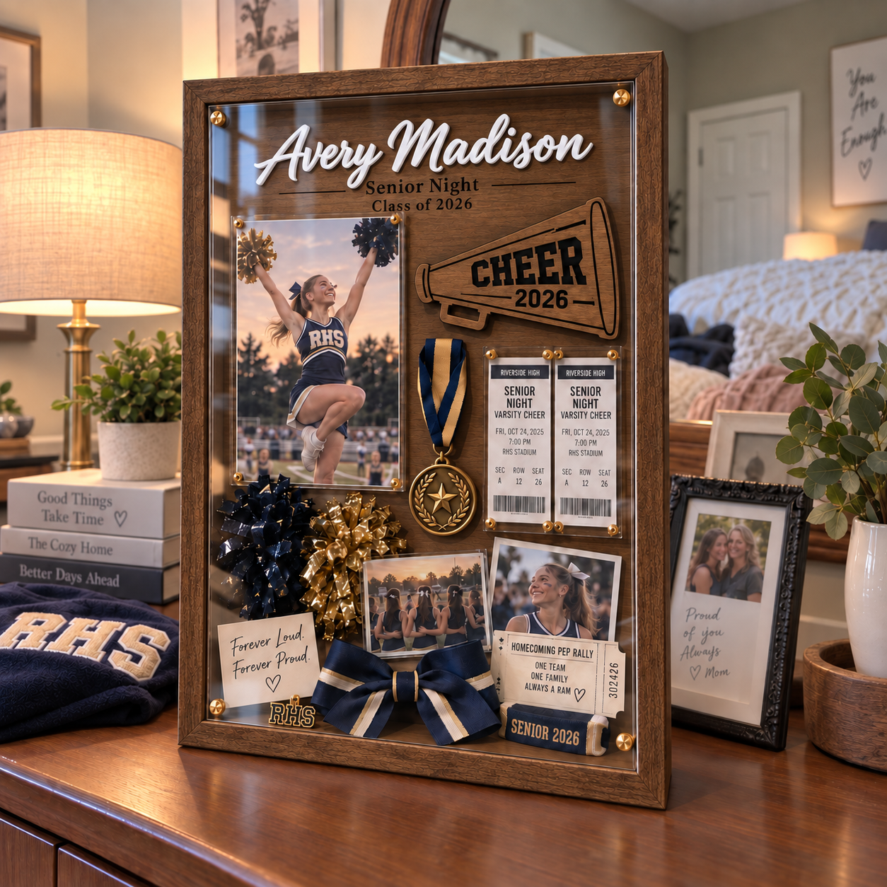 📣Personalized Cheer Senior Night Shadow Box | Custom Cheerleader Graduation Memory Frame