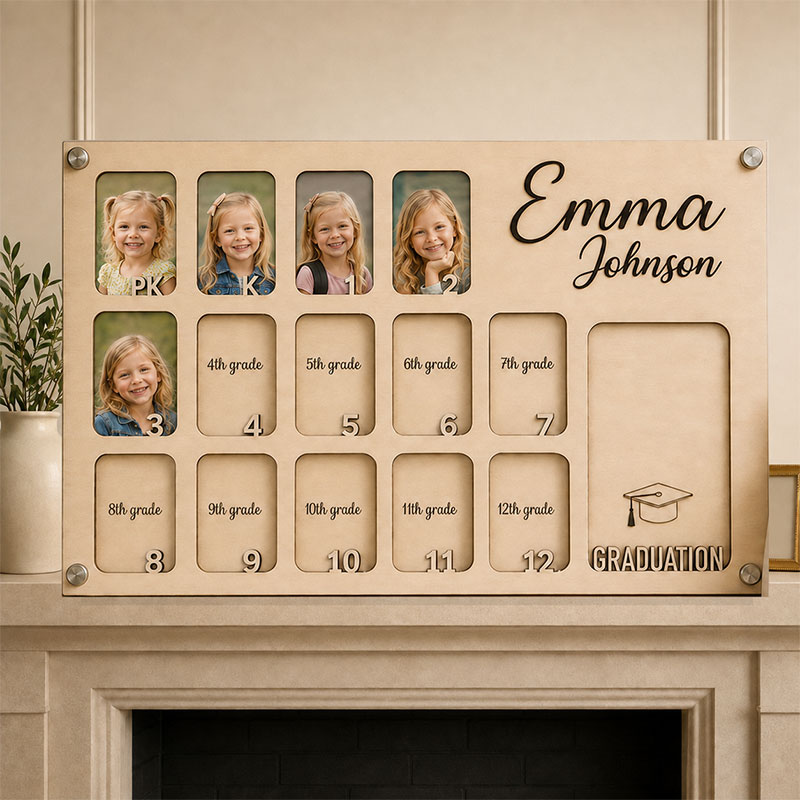 🎓Personalized School Years Photo Frame | Custom Name Pre-K to 12th Grade & Graduation Wooden Keepsake