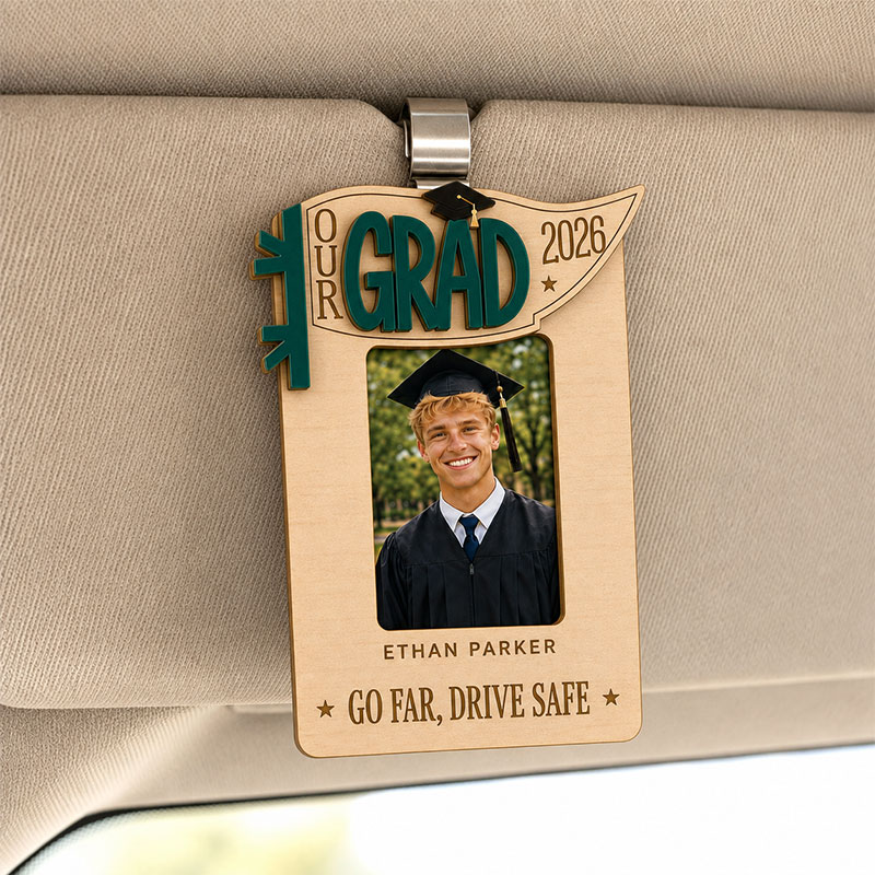 📸  Personalized Graduation Car Visor Photo Frame | Custom Name Class of 2026 Wooden Keepsake