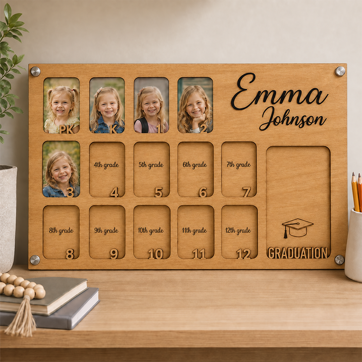 🎓Personalized School Years Photo Frame | Custom Name Pre-K to 12th Grade & Graduation Wooden Keepsake