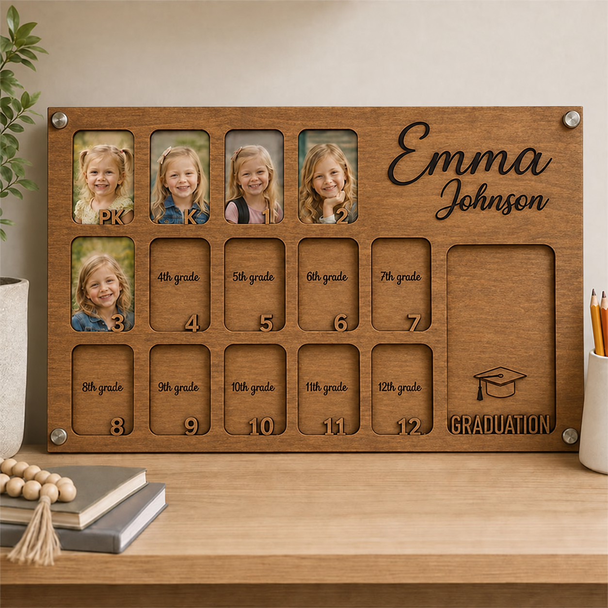 🎓Personalized School Years Photo Frame | Custom Name Pre-K to 12th Grade & Graduation Wooden Keepsake
