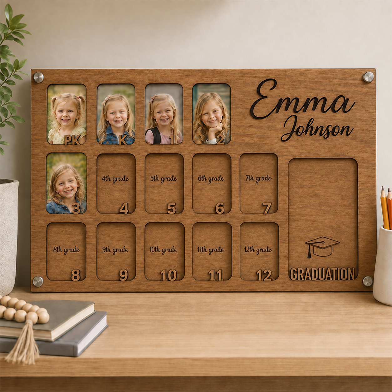 🎓Personalized School Years Photo Frame | Custom Name Pre-K to 12th Grade & Graduation Wooden Keepsake