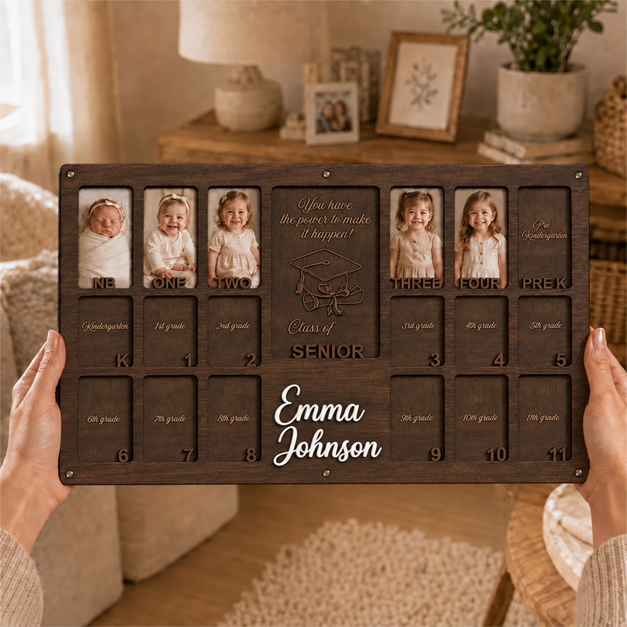 🎓 Personalized School Years Photo Frame | Newborn to Graduation Memory Keepsake